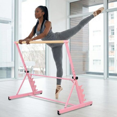 3.5FT Pink Solid Wood Ballet Barre – Adjustable Height 31.5-39.5 Inches for Dance, Athletic Training, and Fitness in Saudi Arabia