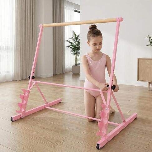3.5FT Pink Solid Wood Ballet Barre – Adjustable Height 31.5-39.5 Inches for Dance, Athletic Training, and Fitness in Saudi Arabia