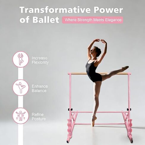 3.5FT Pink Solid Wood Ballet Barre – Adjustable Height 31.5-39.5 Inches for Dance, Athletic Training, and Fitness in Saudi Arabia