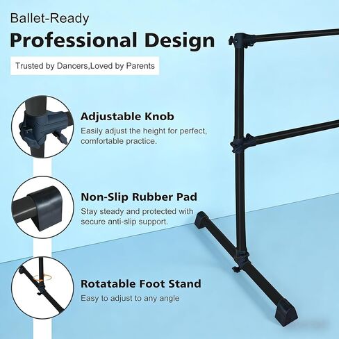 4FT Black Ballet Barre - Adjustable 6.7-46 Inches for Dance, Athletic Training, and Fitness - Enhance Strength, Balance, and Flexibility in Saudi Arabia