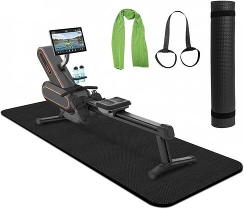 Rowing Machine Mat 96" x 28" with Sports Towel and Strap,Treadmill Mat Compatible with Peloton Bike, Row & Concept 2 Rowing Machine,Exercise Bike,Gym Exercise Fitness Equipment in Saudi Arabia