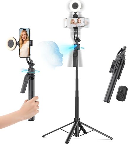 acer Auto Face Tracking Tripod for iPhone/Cell Phone/Android/Camera with Light and Remote, 64", No App, 360°Rotating Tripod Selfie Stick for Tiktok YouTube Vlog Live Streaming Video Recording in Saudi Arabia
