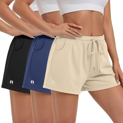 مجموعة من 3 شورتات رياضية نسائية من Neer، شورت للجري برباط مع جيوب، شورت رياضي صيفي كاجوال للمشي في صالة الألعاب الرياضية in Kuwait