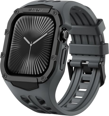 Compatible with Apple Watch Band 45mm 44mm Series 9/8/7/6/5/4/SE/SE2 with Case, Shockproof Rugged Band Strap for iWatch band with Bumper Case Men(Black) in Kuwait