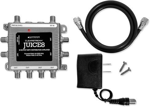 Antennas Direct ClearStream JUICE4 Distribution Amplifier, Output to 4 Televisions, CATV Systems, 4K 8K Ready – w/Power Supply, Coaxial Cable (Silver) in Kuwait