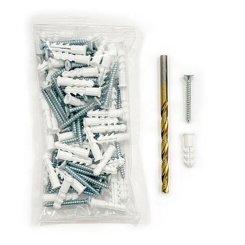 100 PCS Drywall Anchor kit with Drill Bit and #6 Screws. 50 Anchors + 50 Screws, White Plastic Ribbed Wall Plug for Sheetrock, Brick, Cinder Block. Holds up to 50 lbs. in Saudi Arabia