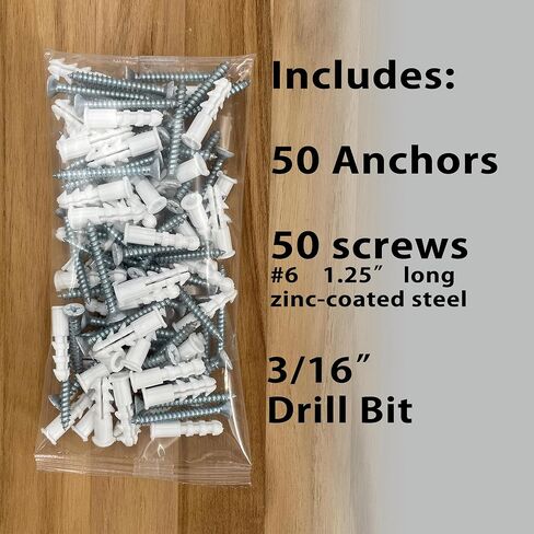 100 PCS Drywall Anchor kit with Drill Bit and #6 Screws. 50 Anchors + 50 Screws, White Plastic Ribbed Wall Plug for Sheetrock, Brick, Cinder Block. Holds up to 50 lbs. in Saudi Arabia