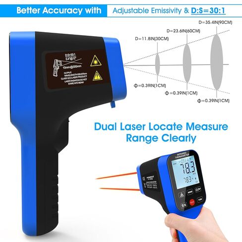 ANNMETER AN-985C Digital Infrared Thermometer -58~1472℉ (-50~800℃), Non-Contact Pyrometer with Adjustable Emissivity, Digital High Temperature for Cooking Kiln HVAC, (NOT for Human Temp) in Kuwait