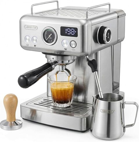HIBREW H10A - 58mm Espresso Machine, Stainless Steel Body with Milk Frother, Customizable Settings, Smart Display + 20 Bar Pressure Gauge. in Kuwait