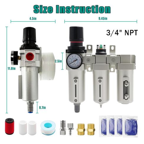 نظام تجفيف الهواء من الدرجة الصناعية 3/4 بوصة Npt، مجفف هواء ذاتي التصريف للضاغط مع فاصل الماء، مرشحات 5 ميكرون و0.01 ميكرون، لقاطع البلازما ورذاذ الطلاء in Kuwait