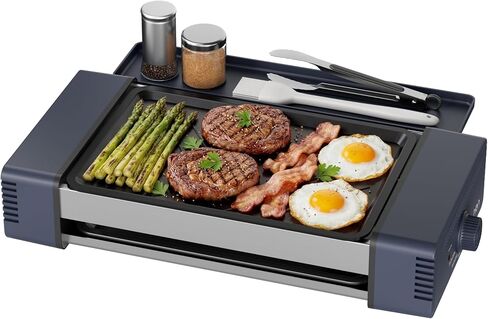 HBN 3-in-1 Hot Dog Roller Grill Machine with Nonstick Plate & Grill Rack, 800W Compact Indoor Electric Sausage Griller for Kitchen, Home, Small Space Use (Royal Blue) in Kuwait