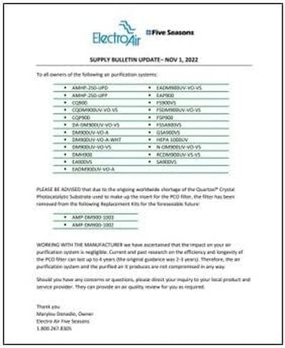 Electro Air UV HEPA Filter Maintenance Kit - AMP-DM900-1003 in Saudi Arabia
