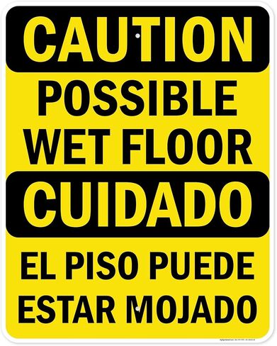 Caution Possible Wet Floor Bilingual Sign, 18x24 Inches, 3M EGP Reflective .080 Aluminum, Fade Resistant, Made in USA by My Sign Center in Kuwait