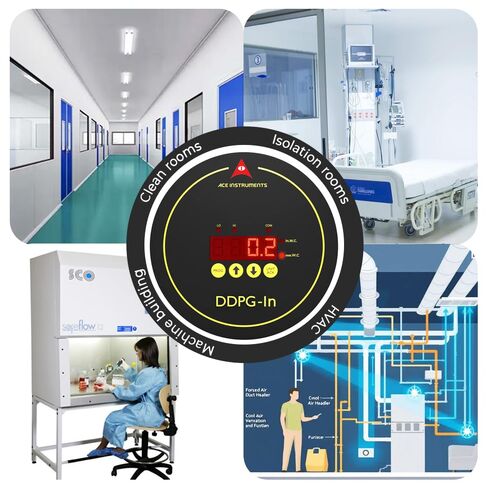 Digital Differential Pressure Gauge Room Pressure Monitor (Range: 0 to 0.39 inches WC/0–10 mm WC) for HVAC & Climate Control Systems Clean Rooms, Hospital OT Rooms, Model: AI-DDPG-in in Kuwait
