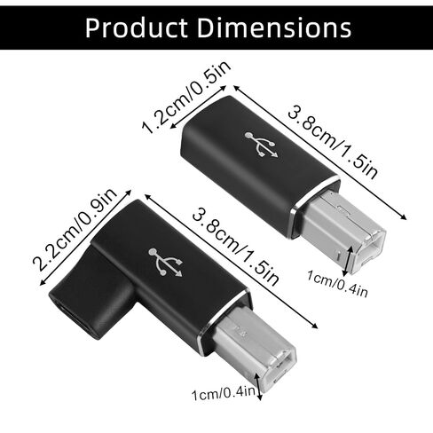 2 Pcs USB B to USB C Adapter & 2 Pcs 90 Degree USB-C to USB-B Adapter, Type C MIDI Converter Compatible with Printer Electric Piano Scanner Laptops and Type-C Devices in Saudi Arabia
