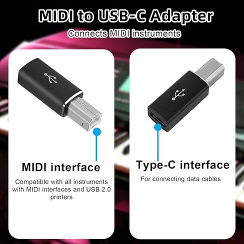 2 Pcs USB B to USB C Adapter & 2 Pcs 90 Degree USB-C to USB-B Adapter, Type C MIDI Converter Compatible with Printer Electric Piano Scanner Laptops and Type-C Devices in Saudi Arabia