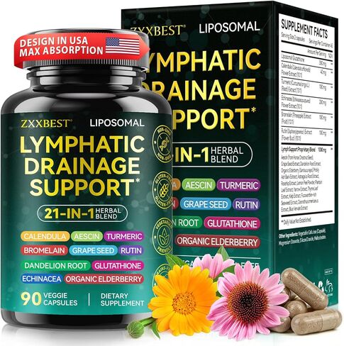 Lymphatic Drainage Supplements, Lymphatic Drainage Capsules - Wellness Formula Complex 21 in 1 Aescia, Turmeric, Bromelain, Echinacea & More - Lymph System Support (90 Cupsules) in Saudi Arabia