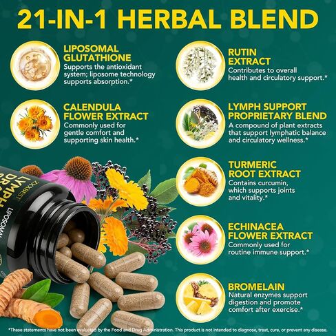 Lymphatic Drainage Supplements, Lymphatic Drainage Capsules - Wellness Formula Complex 21 in 1 Aescia, Turmeric, Bromelain, Echinacea & More - Lymph System Support (90 Cupsules) in Saudi Arabia
