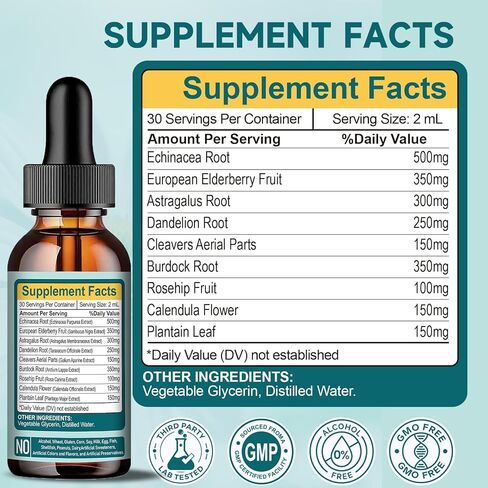 قطرات التصريف اللمفاوي العضوية - مكمل التصريف اللمفاوي مع إشنسا لدعم نظام اللمف، البلسان، استراغالوس، السواطير، الأرقطيون والهندباء للتطهير اللمفاوي والتخلص من السموم - 2 أونصة سائلة in Kuwait