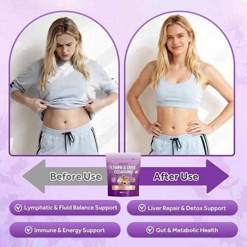 Lymphatic Drainage Supplement, Liver Cleanse Detox & Repair, 24-in-1 Herbal Blend with Echinacea, Dandelion, Burdock, Bromelain, Calendula, Turmeric - Lymph System Support, Less Bloating, 240 Softgels in Kuwait