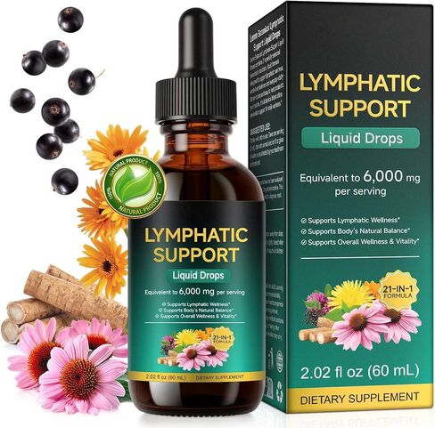 21 في 1 قطرات التصريف اللمفاوي 6000 مجم، مكمل سائل لدعم توازن السوائل اللمفاوية العشبية مع إشنسا والهندباء والأرقطيون والبرسيم الأحمر والسواطير، مركب الليمفاوية النباتي للنساء والرجال، 2 سائل in Kuwait