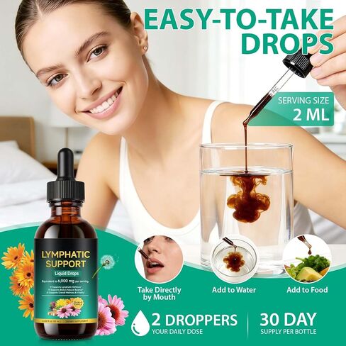 21 في 1 قطرات التصريف اللمفاوي 6000 مجم، مكمل سائل لدعم توازن السوائل اللمفاوية العشبية مع إشنسا والهندباء والأرقطيون والبرسيم الأحمر والسواطير، مركب الليمفاوية النباتي للنساء والرجال، 2 سائل in Kuwait