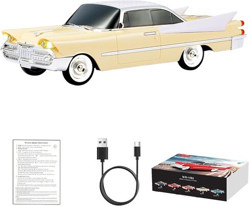 WS-1965 Bluetooth Replica Speaker – Retro Rocket Car Design, HD Sound, TWS, LED Party Lights, FM Radio, USB/TF Playback, Built-in Microphone – Portable Surprise Gift for Car Lovers (Beige) in Kuwait