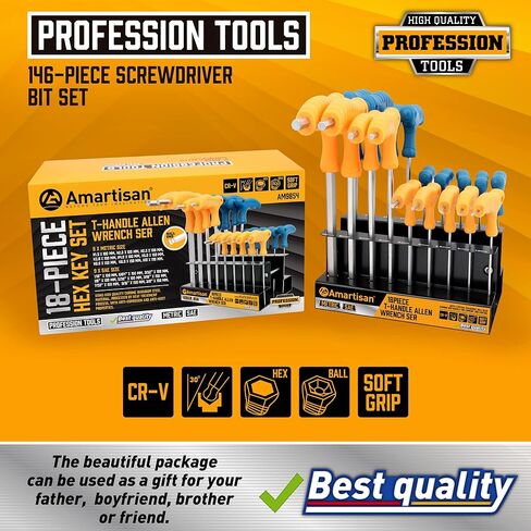 مجموعة رؤوس مثقاب سداسية الرأس ألين مكونة من 24 قطعة من أمارتيسان، مجموعة لقم سداسية فولاذية مترية وSAE S2، بطول 1 بوصة in Kuwait