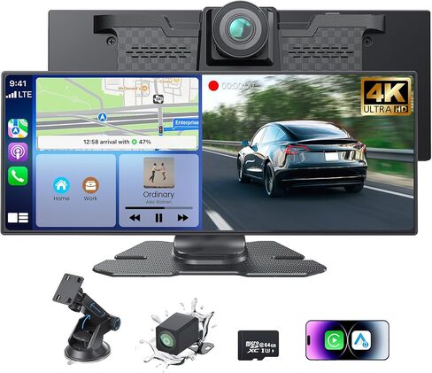 11.26 "شاشة Coocom Portable Carplay للسيارة ، ستيريو السيارة مع Apple Carplay & Android Auto ، Cinell Touch Screen ، 4K Dash Cam ، كاميرا احتياطية 1080 بكسل ، رابط المرآة ، التحكم الصوتي ، بلوتوث 5.3 ، GPS ، FM in Kuwait