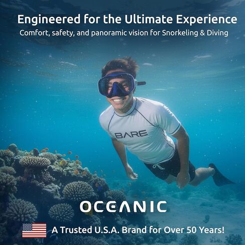 Oceanic Snorkel Mask for Adults, Frameless Single Lens Dive Mask with Tempered Glass, Soft Silicone Skirt & Strap, Quick-Release Buckles for Snorkeling & Scuba in Saudi Arabia