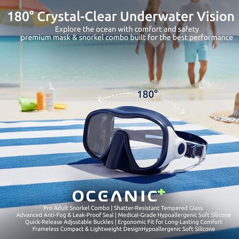 Oceanic Snorkel Mask for Adults, Frameless Single Lens Dive Mask with Tempered Glass, Soft Silicone Skirt & Strap, Quick-Release Buckles for Snorkeling & Scuba in Saudi Arabia