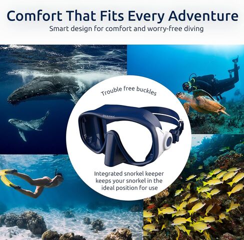 Oceanic Snorkel Mask for Adults, Frameless Single Lens Dive Mask with Tempered Glass, Soft Silicone Skirt & Strap, Quick-Release Buckles for Snorkeling & Scuba in Saudi Arabia