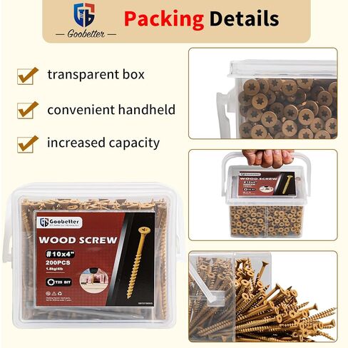 Wood Screws 4 Inch, 200 Pcs Construction Fence Screws, 10 x 4 Deck Exterior Screws for Wood, Rust Resistant, 2 Pcs T25 Star Bits Included, Yellow in Kuwait