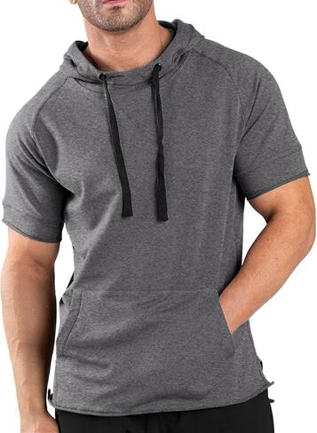 COOFANDY Men's Short Sleeve Hoodie Workout Gym Sweatshirt Muscle Fit Fashion Athletic Hoodies Pullover Cotton Hooded T-Shirts in Kuwait
