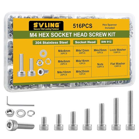 750PCS M3 Screws Assortment Kit, 304 Stainless Steel 18-8 Hex Socket Head Cap Screws Bolts Nuts and Washers Set, M3 x 6/8/10/12/16/20/25/30mm, for 3D Printer in Kuwait