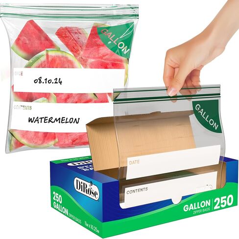 عبوة أكياس ديروز جالون مكونة من 250 - أكياس تخزين قابلة لإعادة الإغلاق سعة 1 جالون - تصميم عملي ومتين - مادة آمنة للطعام خالية من مادة BPA - إغلاق سهل بسحاب - مثالية للطعام والوجبات الخفيفة ومكافآت الكلاب والتنظيم in Kuwait