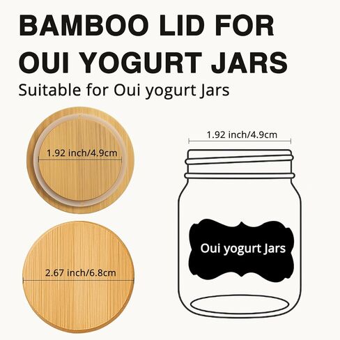 Natural Bamboo 6 Pack Oui Yogurt Jar Lids with Silicone Sealing Rings and Label for 5 oz Glass Jars, Reusable Canning Lids in Saudi Arabia