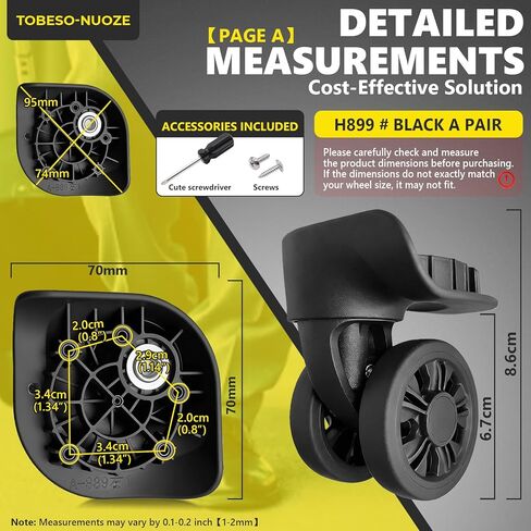 Luggage Wheels Replacement Wheel for Luggage Suitcase Repair 360° Rotating Suitcase Replacement Wheels with 5 Mounting Holes H899 in Kuwait