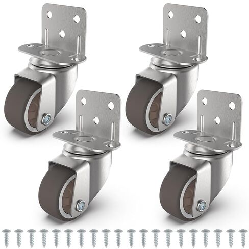 1" Small L-Shaped Plate Casters, Swivel Furniture Wheels, TPR Silent, Mounting for Wooden Coffee Table, Shelving Unit, Plant Stand, 4 Pcs in Saudi Arabia