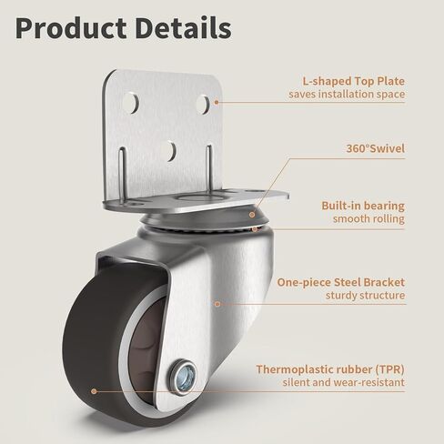 1" Small L-Shaped Plate Casters, Swivel Furniture Wheels, TPR Silent, Mounting for Wooden Coffee Table, Shelving Unit, Plant Stand, 4 Pcs in Saudi Arabia