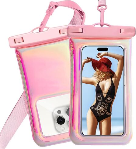 1 Pack Floatable Waterproof Phone Pouch Case for iPhone 16 Pro Max/15/14/13/12, IP68 Travel Cellphone Dry Bag, Beach Cruise Ship Essentials Bags with Crossbody Lanyard, Iridescent Pink in Kuwait