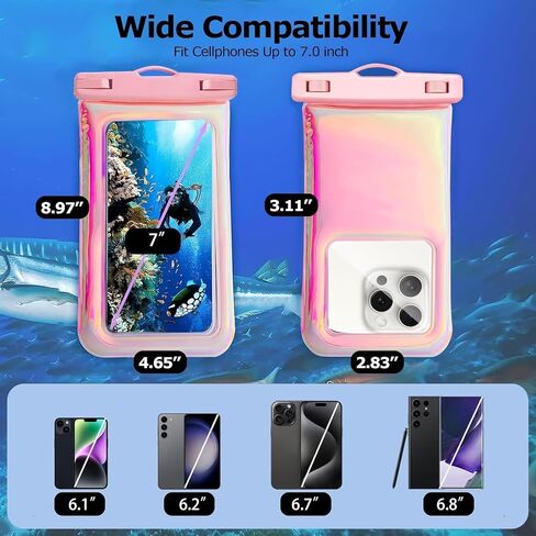 1 Pack Floatable Waterproof Phone Pouch Case for iPhone 16 Pro Max/15/14/13/12, IP68 Travel Cellphone Dry Bag, Beach Cruise Ship Essentials Bags with Crossbody Lanyard, Iridescent Pink in Kuwait