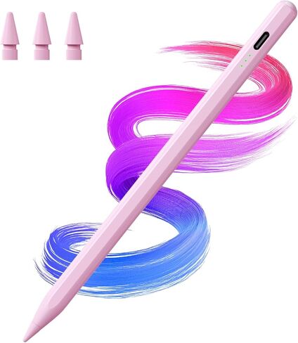 قلم القلم لـ iPad (2018-2025) -2x شحن أسرع مع حساسية الميل ورفض النخيل لأجهزة iPad 11/10/9/7/7/6th ، الهواء 7/6/5/3/3/M3/M2 ، Pro 13 "/12.9/11"/M4 ، Mini 7/6/5 ، Pink ، Pink ، in Kuwait