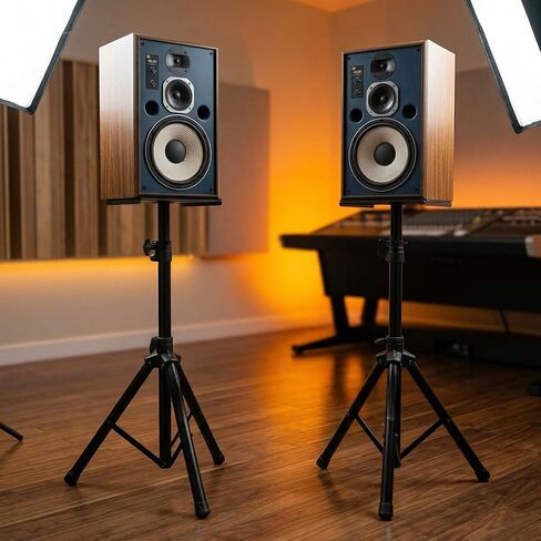 حوامل شاشة استوديو للخدمة الشاقة (زوج) - ارتفاع قابل للتعديل من 29 بوصة إلى 53 بوصة - حامل مكبر صوت ثلاثي القوائم بسعة 80 رطل مع وسادات غير قابلة للانزلاق - يناسب شاشات PA والاستوديو in Kuwait