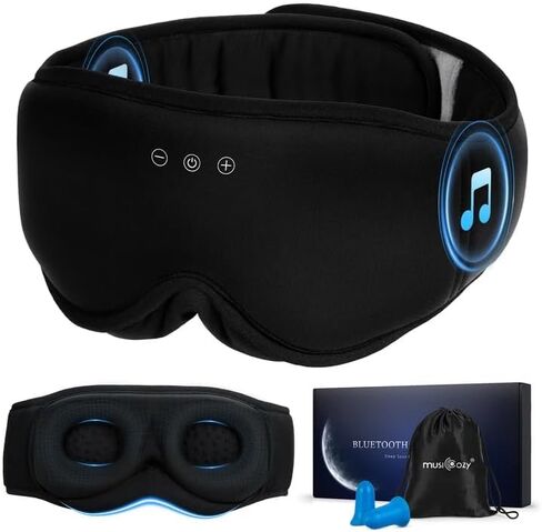 MUSICOZY Sleep Mask Headphones Bluetooth 5.4, 3D Blackout Eye Mask with Wireless Music Earphones, Hi-Fi Sound＆Long Battery Life Sleeping Headphones for Side Sleepers, Uniqe Gift for Men Women Travel in Saudi Arabia