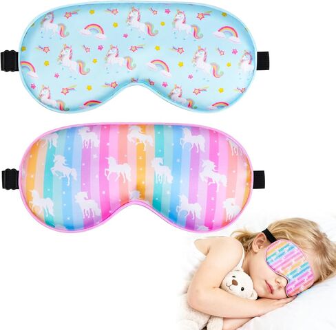 OlyPegic 2 Pcs Kids Sleep Mask Girls Silk Eye Mask Sleeping with Adjustable Strap Soft Lightweight Kids Eye Cover Mask Blindfold Shade Light Blocking Travel and Home Use Girls Teens Mermaid in Kuwait