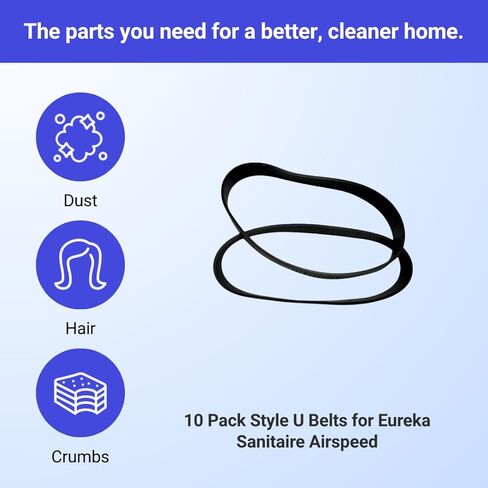 VacBagsUSA Replacement 10 Pack Style U Vacuum Belts for Eureka Sanitaire Airspeed, Bravo, Victory | Replaces #61120, #54312 in Saudi Arabia