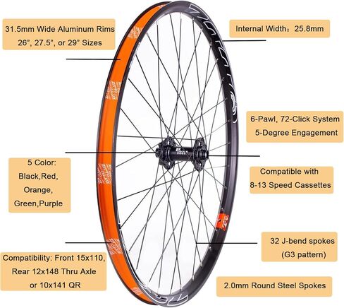 ZTTO 29 بوصة /27 بوصة/26 بوصة مجموعة عجلات الدراجة الجبلية HG/XD/MS القياسية، مجموعة عجلات MTB الأمامية والخلفية مع 148 محور تعزيز 148 من خلال المحور 141 QR 6 مخالب، عجلات دراجة متينة لـ MTB، تعزيز P3 in Saudi Arabia