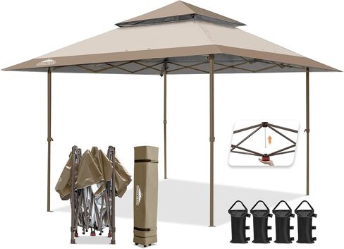 EAGLE PEAK 13x13 Pop Up Canopy Tent, Auto Extended Eaves, Gray | Easy Setup, Heavy Duty Outdoor Canopy Tent, Pop Up Gazebo for Backyard, Patio, Camping & Parties, Wheeled Carry Bag, UPF 50+ in Kuwait