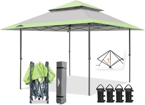 EAGLE PEAK 13x13 Straight Leg Pop Up Canopy Tent Instant Outdoor Canopy Easy Single Person Set up Folding Shelter w/Auto Extending Eaves 169 Square Feet of Shade (Black/Blue) in Kuwait